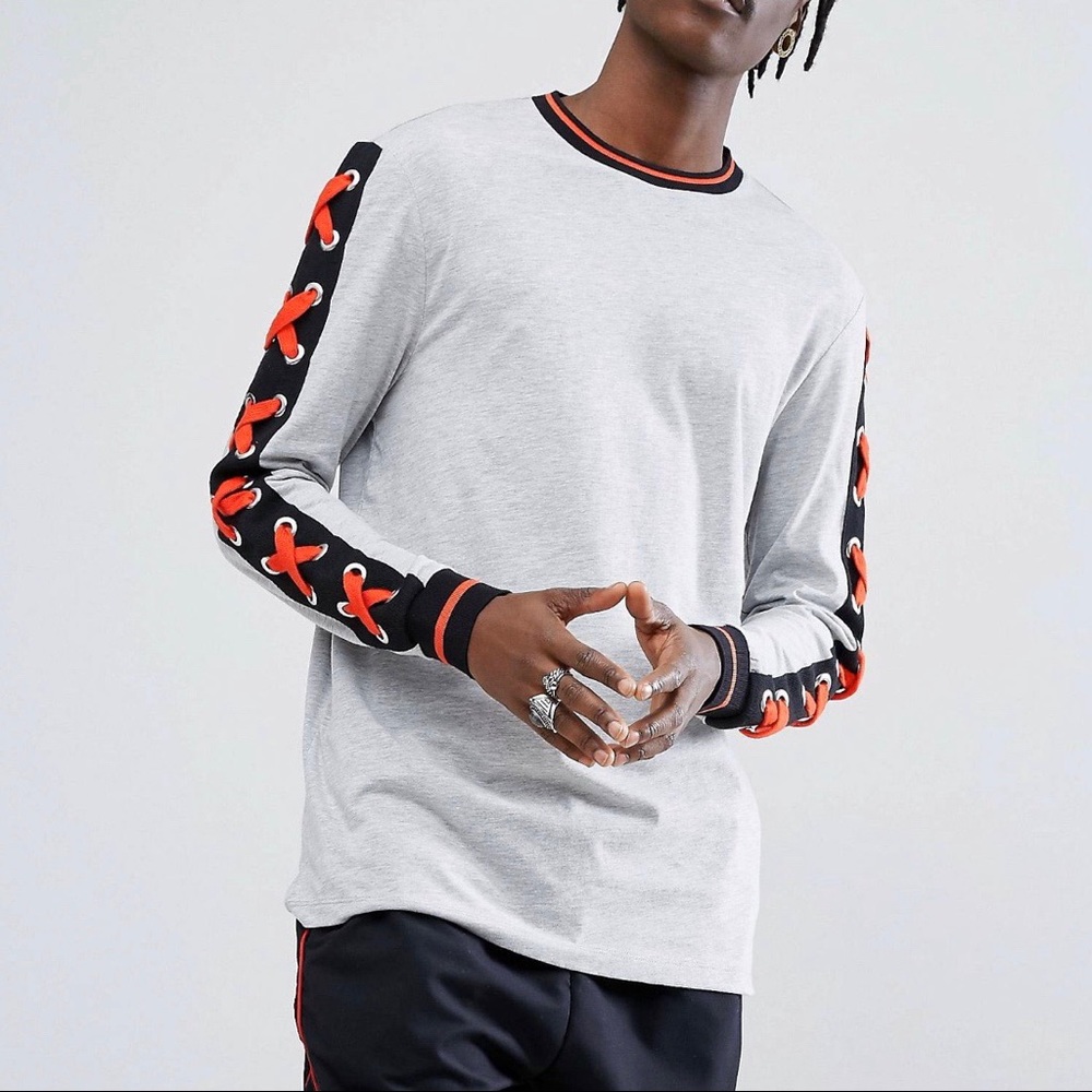 Longline T-Shirt w/t Eyelet Lace Up Sleeves